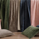 Axyaa Olive Green Velvet King Quilt with 2 Shams - Luxurious Striped Design