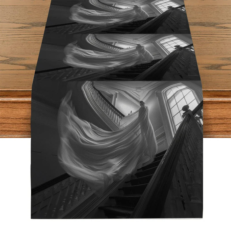 Axyaa Halloween Ghost House Table Runner - Indoor Outdoor Home Dining Decoration