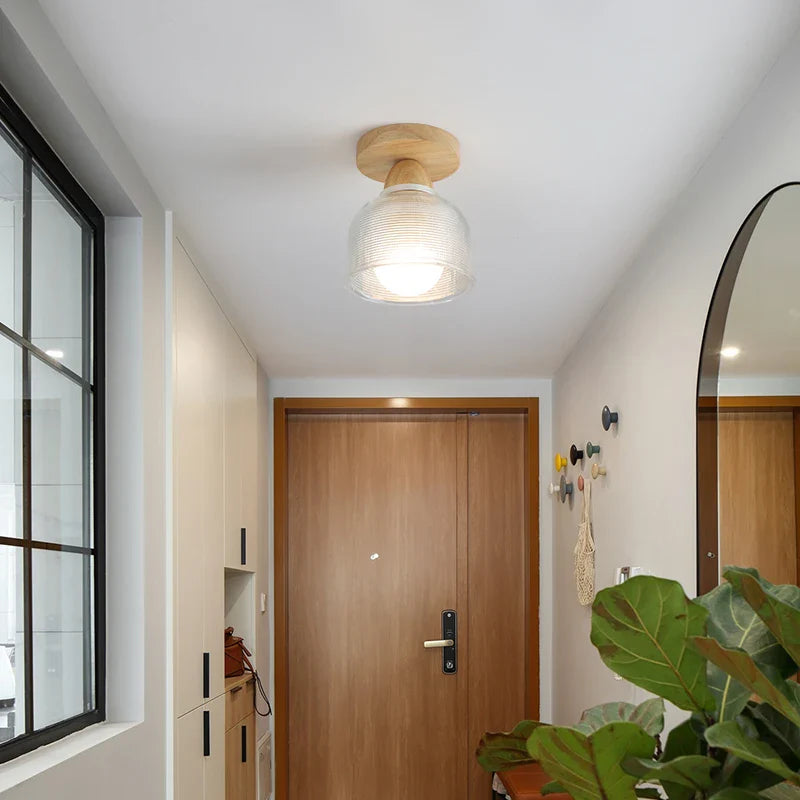 Axyaa LED Ceiling Lamp Wood Glass Modern Style Indoor Lighting Fixtures