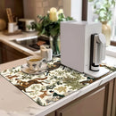 Axyaa Watercolor Plant Branches Drying Mat - Non-Slip Absorbent Tableware Counter Mat