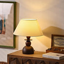 Axyaa Brown Wood Table Light with E27 Fabric Shade for Scandinavian & Bohemian Decor