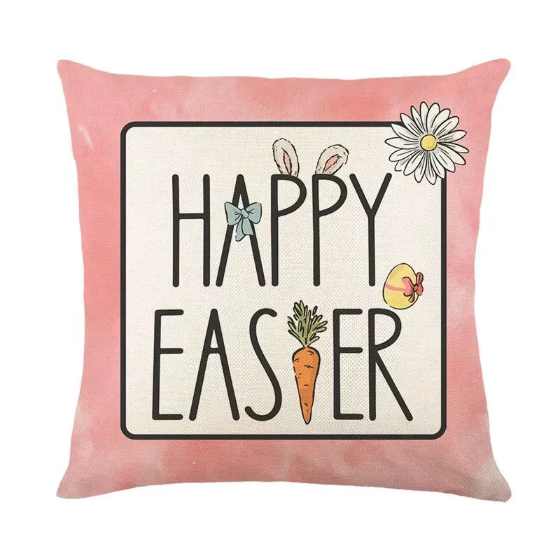Easter Bunny Eggs Pillowcase 45x45cm Linen Pillow Covers, Axyaa Home Decor Brand