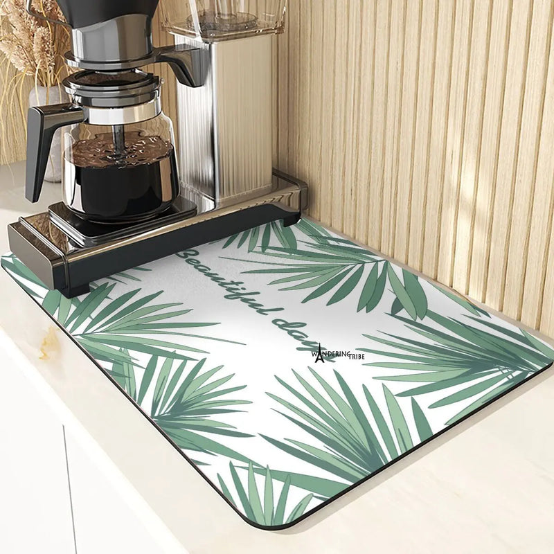 Axyaa Silicone Leaf Print Drying Mat & Coaster Set