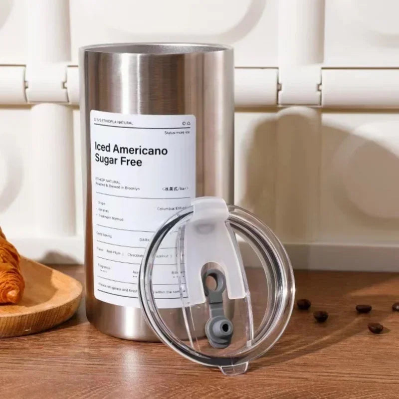 Axyaa Stainless Steel Double-layer Coffee Cup with Straw