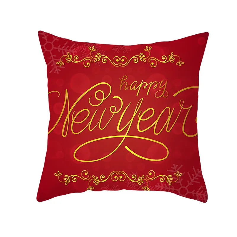 Axyaa Christmas Gift Pillowcase Red Print Cushion Cover for Home Sofa