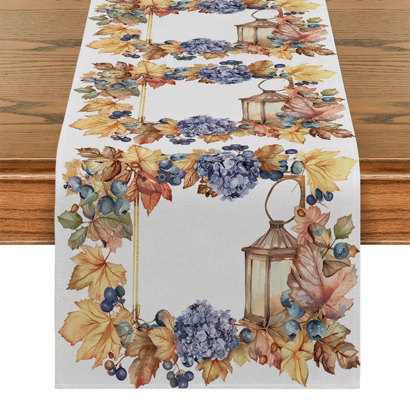 Axyaa Watercolor Flower Foliage Table Runner for Kitchen and Holiday Party