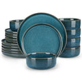 Axyaa 18/36 Piece Blue Ceramic Dinnerware Set Vertical Edge Reactive Glaze