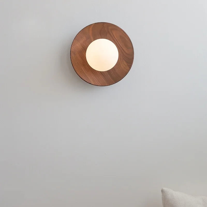 Axyaa White Glass Ball LED Wall Lamps With Switch - Modern Wooden Stair Light Fixtures.