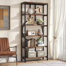 Axyaa Tall Industrial Bookshelf with Open Wood Shelves, Metal Display Storage Shelving