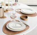 Axyaa Faux Leather Oval Placemats Coasters Set Cowhide Grain Tea Table Pad