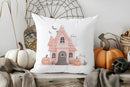 Axyaa Pink House & Ghost Halloween Pillow Cover for Sofa, Bedroom, Car