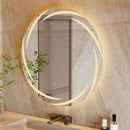 Axyaa Whirlwind Pattern Round LED Bathroom Mirror 60/80CM Dimmable 3 Colors Anti-fog