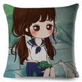 Axyaa Beautiful Girl Pattern Linen Pillowcase for Living Room and Bedroom