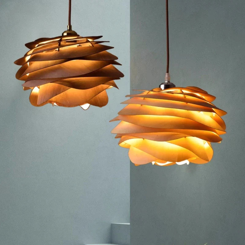 Axyaa Nordic Wood Rose Design LED Pendant Lights