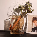 Axyaa Glass Vase Bag Style Handbag: Chic Leather Terrarium Flower Pot for Home Decor