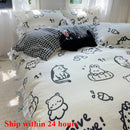 Axyaa Pastoral Garden Flower Leaf Duvet Cover Set - Queen Size, 4Pcs Luxury Washed Cotton Bedding