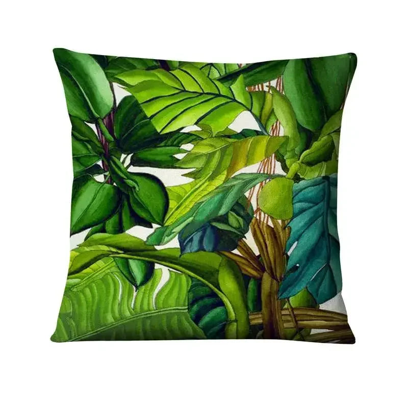 Axyaa Tropical Palm Leaf Print Cushion Cover for Living Room, Bedroom, and Car