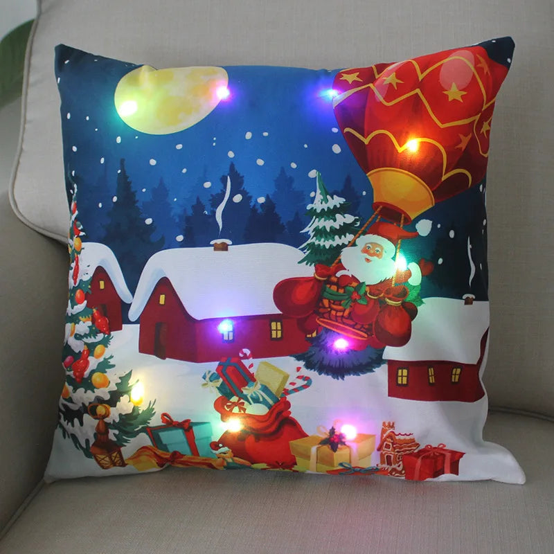 Axyaa LED Xmas Throw Pillows 18x18 inch - Cartoon Christmas Decoration