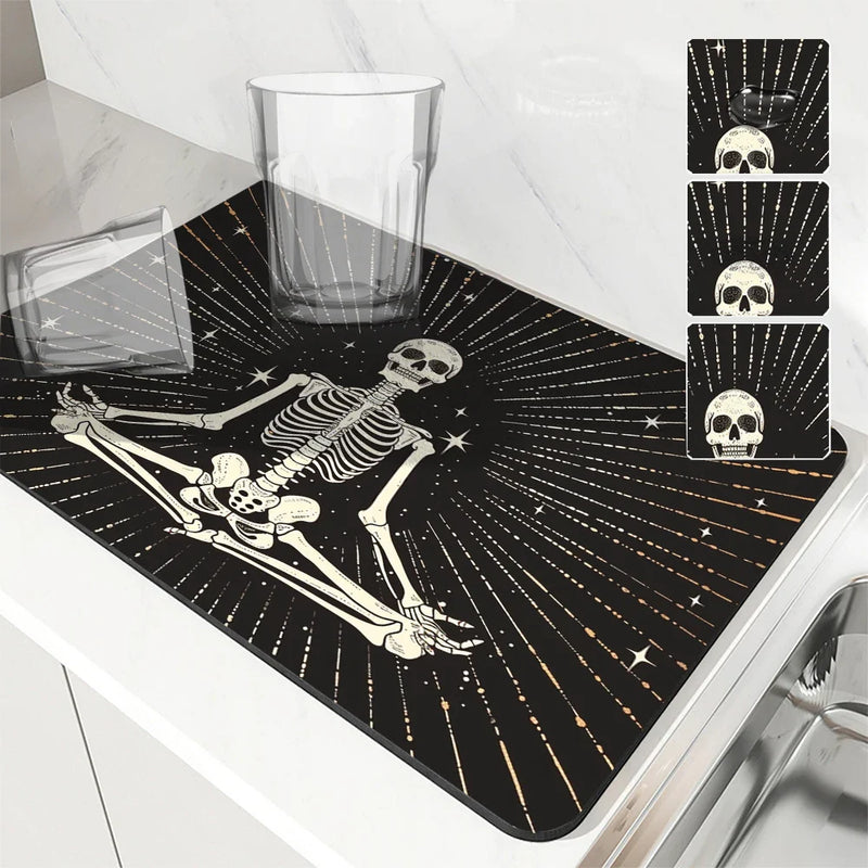 Axyaa Skull Astrology Kitchen Drying Mat - Quick Dry, Anti-Slip & Absorbent Drain Pad