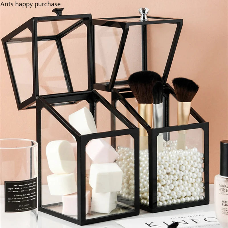 Axya Glass Makeup Brush Holder & Jewelry Box Organizer