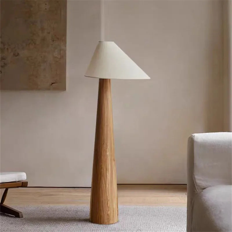 Tapered Oak Wood Floor Lamp Wabi-sabi Nordic Standing Lamp by Axyaa