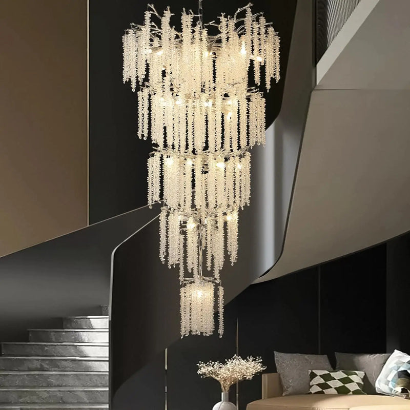Axyaa Nordic Luxury Crystal Tassel Chandelier for Living Room Staircase