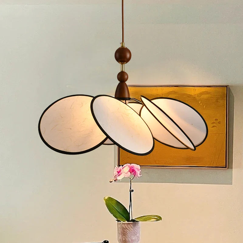 Axyaa Retro Petal Fabric Chandeliers - Elegant Wood Pendant Lights for Home Decor