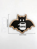 Axyaa Wood Bat Decorative Stickers, Cute Coffee-Loving Design
