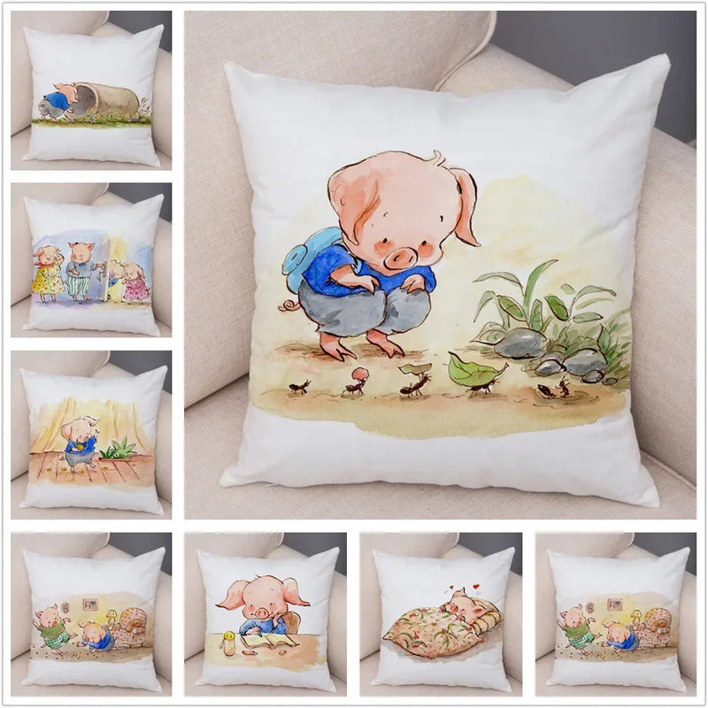 Axyaa Cartoon Pig Cushion Cover 45x45cm Super Soft Short Plush Pillowcase