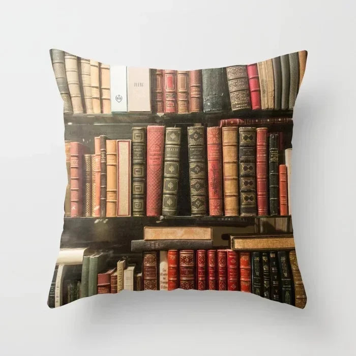 Axyaa Retro Library Pattern Pillowcase for Home and Office Decor