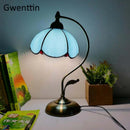Axyaa Mediterranean Tiffany Stained Glass Table Lamp Vintage LED Desk Light