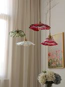Axyaa Sunflower Glass Pendant Lights, Modern Brass Hanglamp for Dining Table, E27 AC90~240V