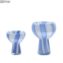 Axyaa Blue White Striped Glass Vase for Artistic Flowers and Home Decor
