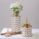 Axyaa White Golden Vase: Modern Ceramic Decor for Home Dining Room Floral Display