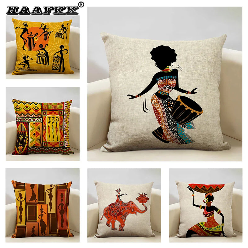 Axyaa African Dance Oil Painting Cushion Cover 45x45cm for Home Living Room Decor