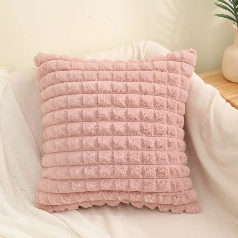 Axyaa Faux Rabbit Fur Plaid Throw Pillow Covers Soft Fluffy Home Decor Case
