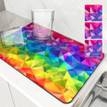 Pride Moon Rainbow Geometric Non-Slip Kitchen Drying Mat by Axyaa