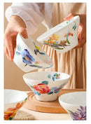 Axyaa 6-inch High Feet Noodle Bowl: Porcelain Ceramic Soup Bowl with Anti-scalding Rim