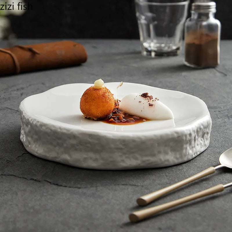 Axya Stone Pattern Ceramic Double Layer Plate for Dessert & Sushi