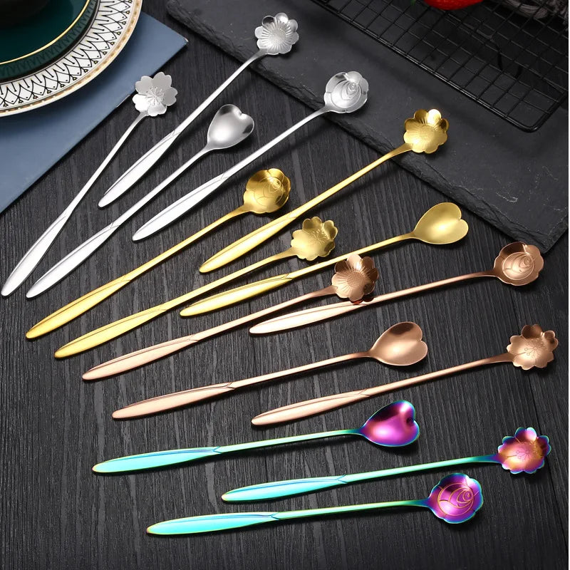Axyaa Stainless Steel Long Handle Mini Spoon for Dessert Coffee Ice Cream