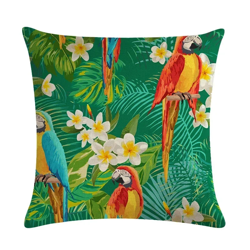 Retro Parrot Oil Painting Pillow Cover for Home Decor by Axyaa