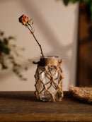Rustic Glass Vase with Hemp Rope, Table Decor, Axyaa Transparent Living Room Decoration