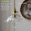 Axyaa Vintage Floral Glass Pendant Lamp with Handblown Lampshade—Brass or Wood Fixture