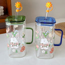 Axyaa Kawaii Animal Glass Cups With Lid - Cute Drinkware for Tea, Juice, and More