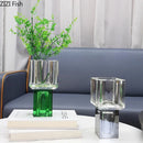 Axyaa Geometric Glass Vase with Artificial Flowers - Modern Decor & Crystal Vases