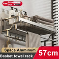 Axyaa Double Rod Towel Hanger with Mesh Basket for Bathroom Toiletries