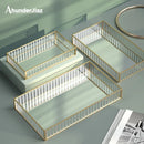 Axya Striped Glass Dresser Tray with Metal Frame Mirror, Home Decor