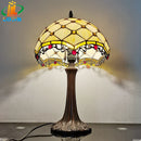 Axyaa Beige Bead Table Lamp Tiffany Style European Retro Glass 220V E27 Metal Base