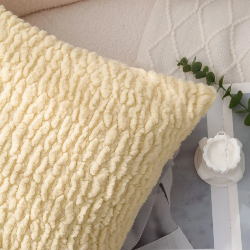 Luxurious Yellow Plush Pillow Cover for Stylish Living Room Decor by Axyaa