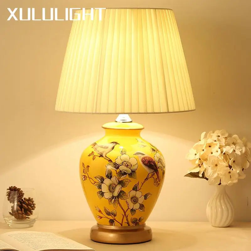 Axyaa Ceramic Bird & Flower Table Lamp